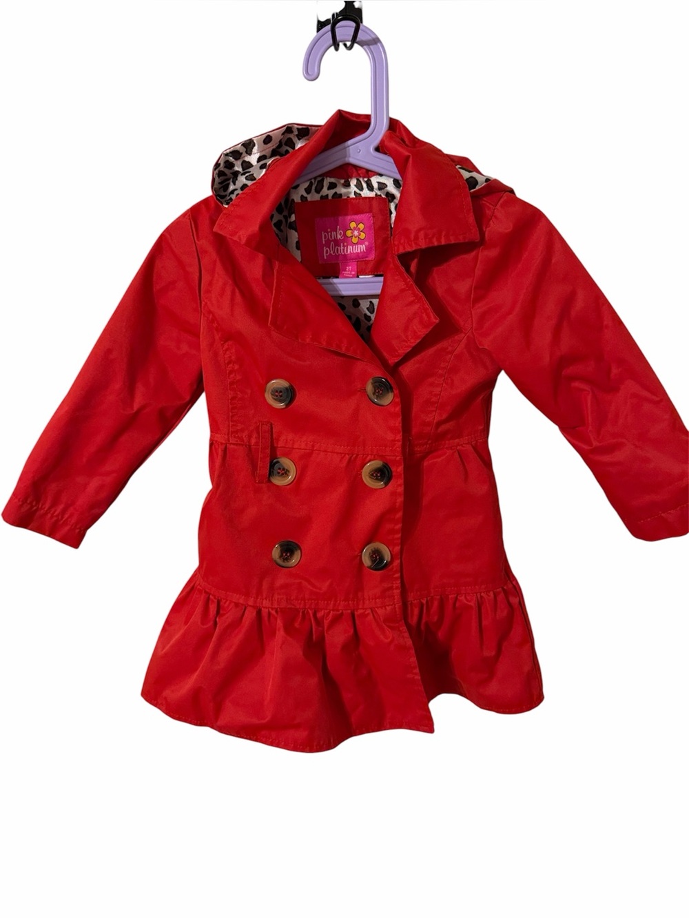 Pink Platinum Little Girls Belted Trench Spring Jacket with Detachable Hood